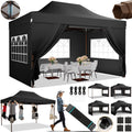 COBIZI 10x15 Pop Up Canopy Tent Heavy Duty with Sidewall, Commercial Outdoor Easy Pop Up Gazebo for Party Wedding All Weather Waterproof UV 50+ with Roller Bag(Leg Upgraded),Black - image 1