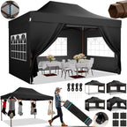 COBIZI 10x15 Pop Up Canopy Tent Heavy Duty with Sidewall, Commercial Outdoor Easy Pop Up Gazebo for Party Wedding All Weather Waterproof UV 50+ with Roller Bag(Leg Upgraded),Black - image 1