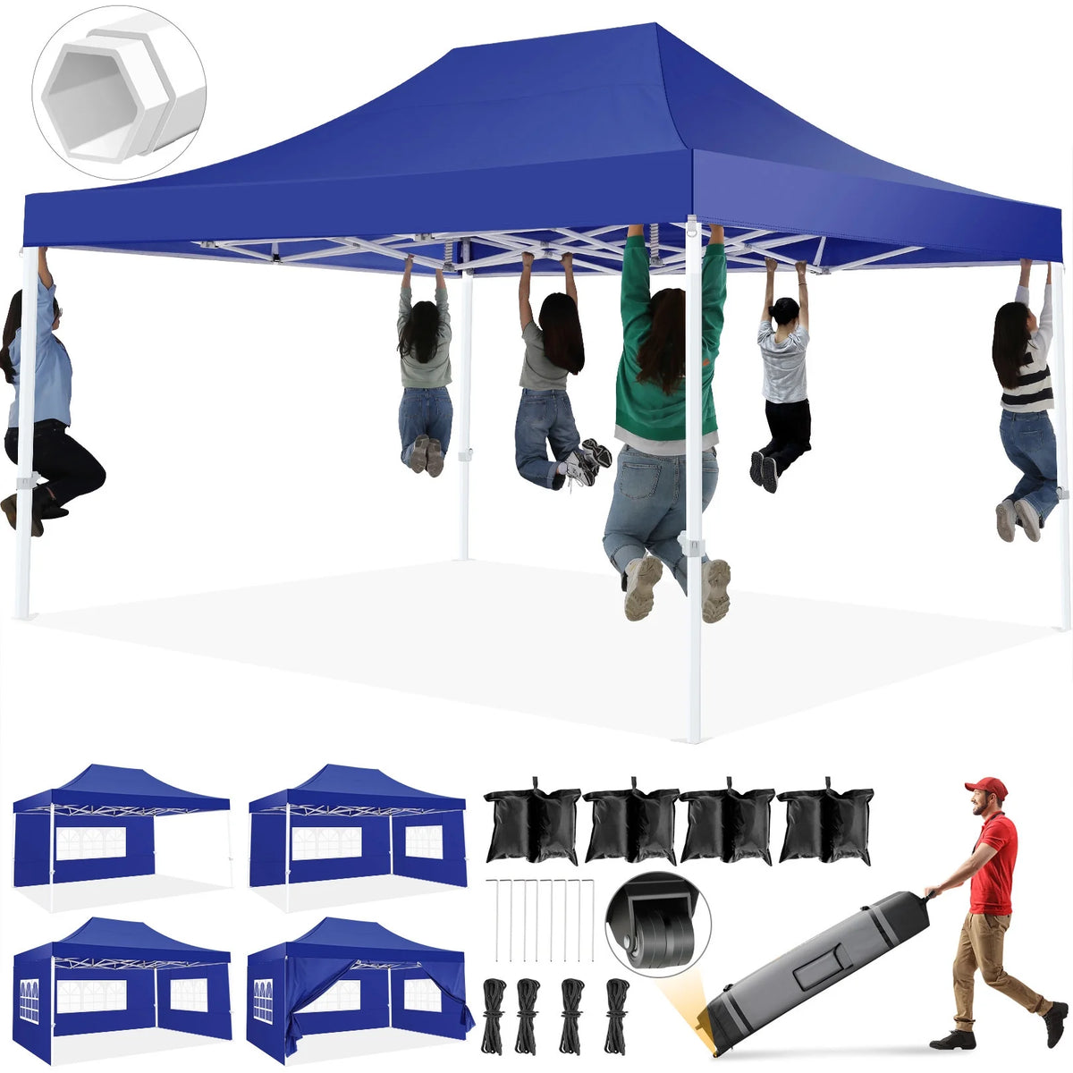 Hoteel 10x15 Heavy Duty Canopy Tent with 4 Sidewalls,Pop up Canopy for Parties Wedding,Commercial Easy up Gazebo with Roller Bag,UV 50+ &,Black - image 26