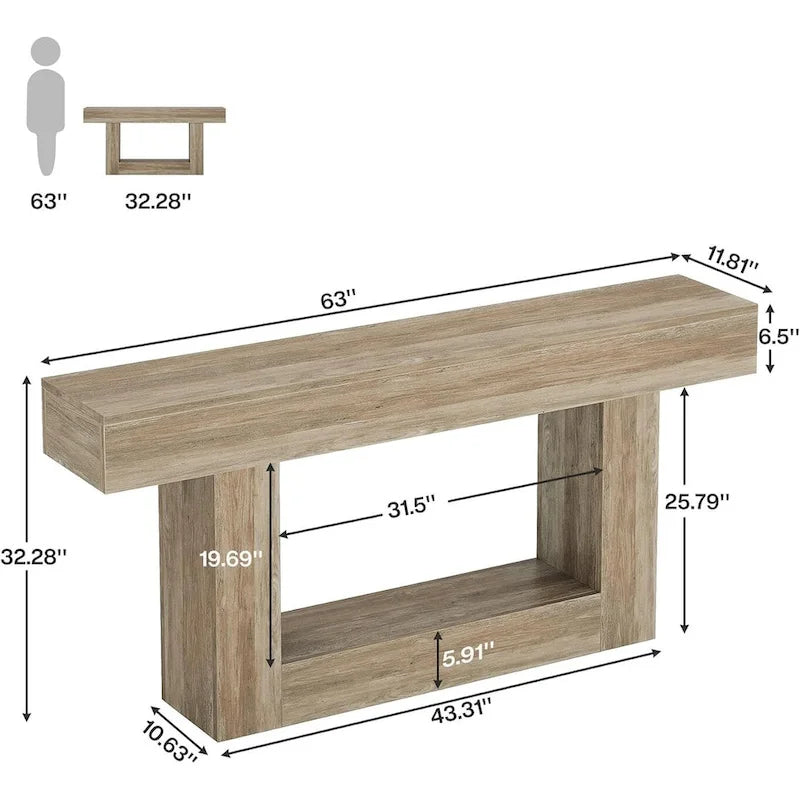 63-Inch Brown and Gray Slim Wooden Console Table for Entryway - image 23