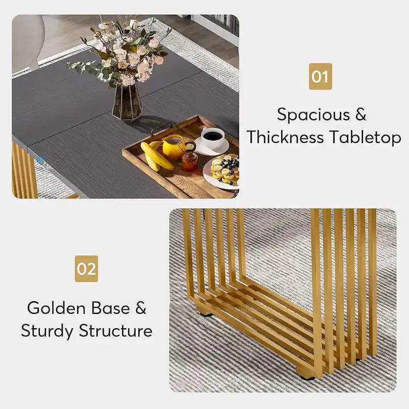 Modern Dining Table with Rectangular Top and Metal Base for 6 to 8 Seating - image 19
