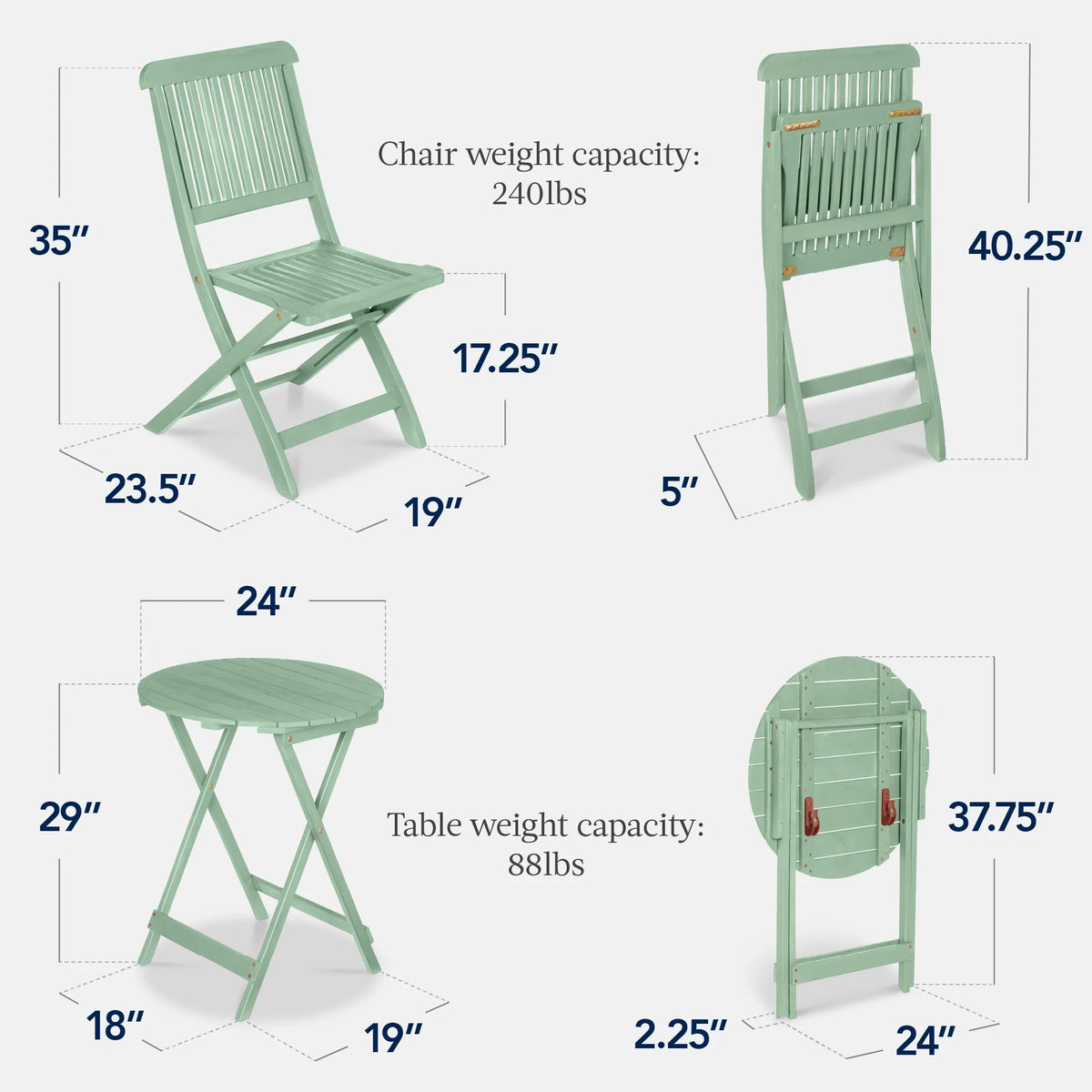 Best Choice Products 3-Piece Acacia Wood Bistro Set, Folding Patio Furniture w/ 2 Chairs, Table - Natural - image 24