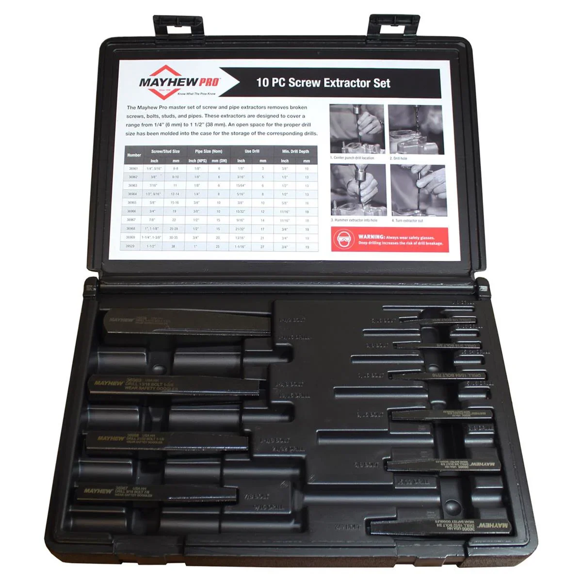 Mayhew Tools 37345 10-Piece Screw & Pipe Extractor Set - image 2