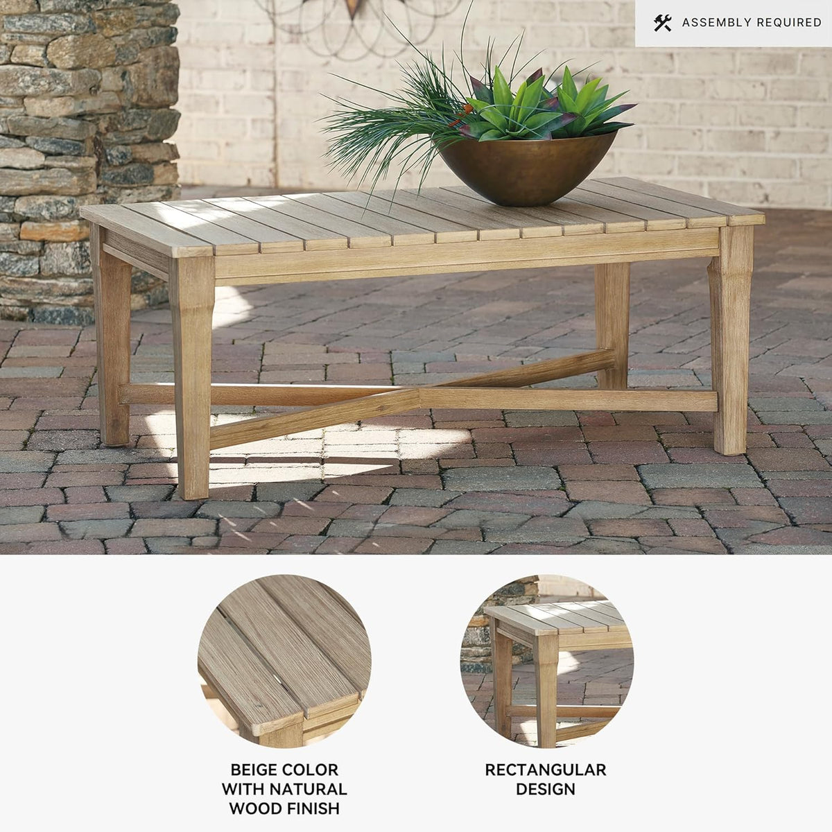 Signature Design by Ashley Clare View Coastal Outdoor Patio Eucalyptus Sofa with Cushions, Beige - image 45