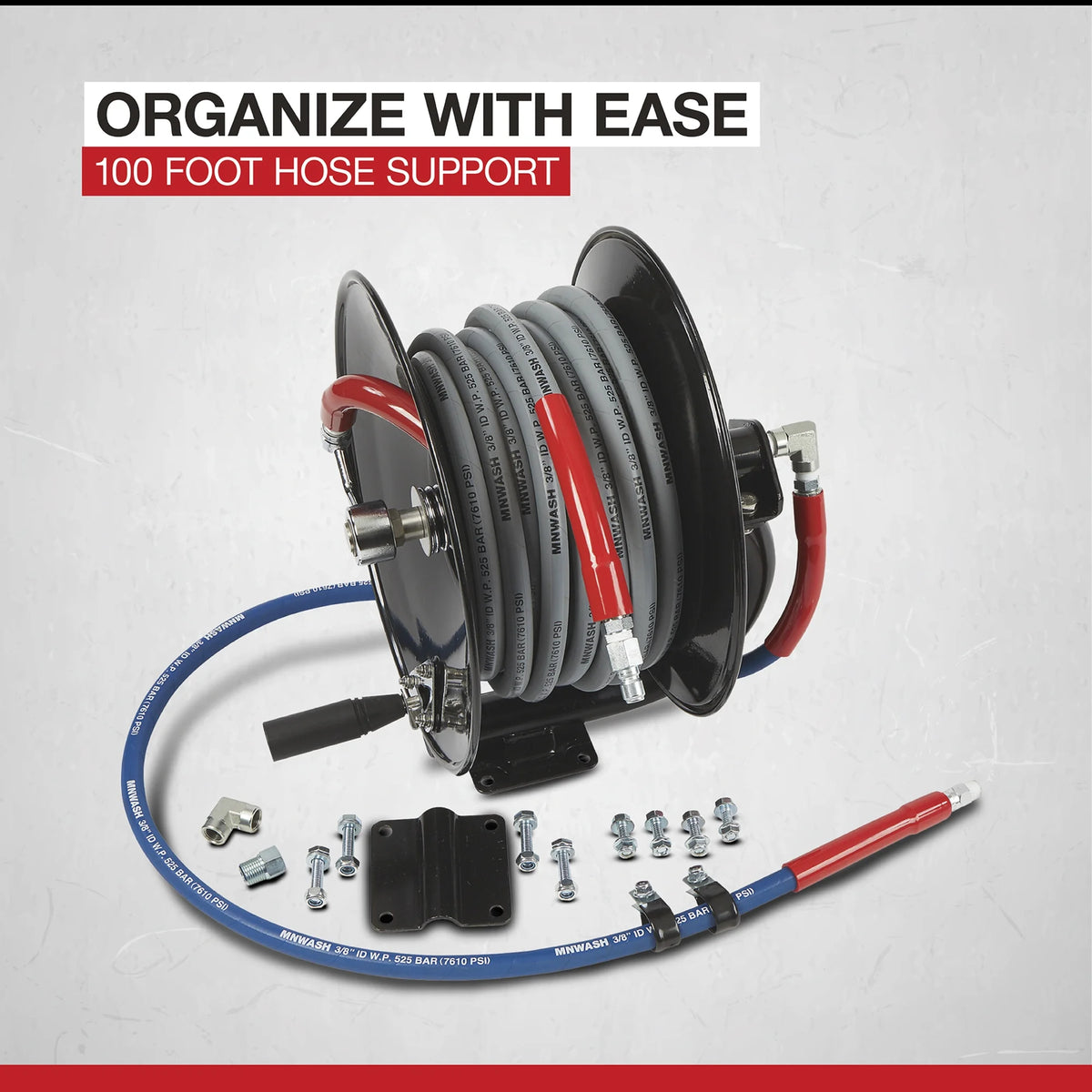 Northstar Pressure Washer Hose Reel with 50ft. Steel - Braided Hose, 3/8in. x 100ft. Capacity, 5000 PSI - image 2