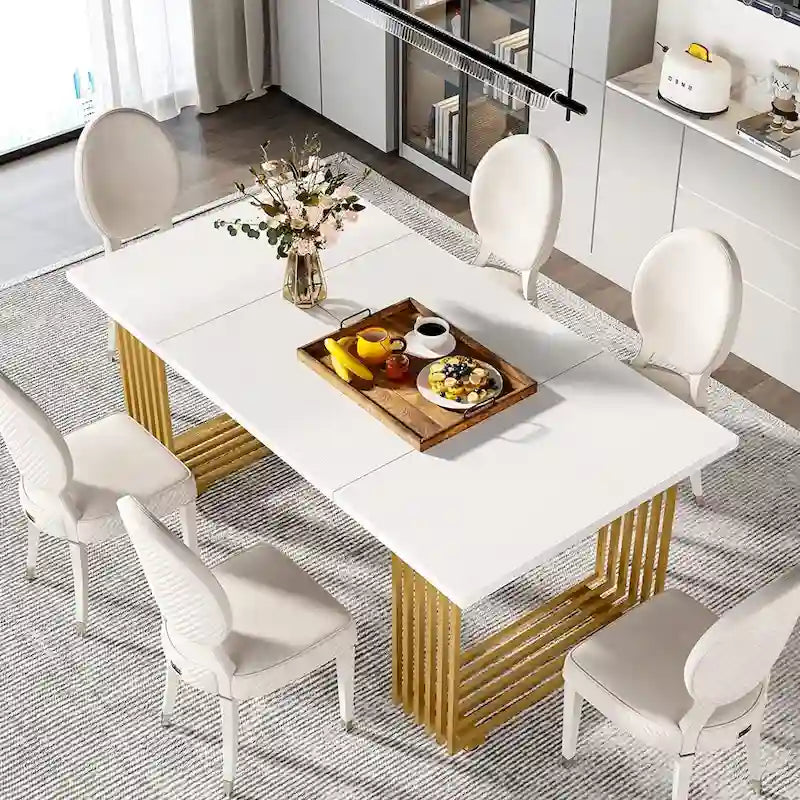Modern Dining Table with Rectangular Top and Metal Base for 6 to 8 Seating - image 3