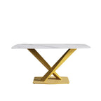 63-Inch Contemporary Dining Table with Slate Stone Surface and Metal Legs, Marble Finish - image 19