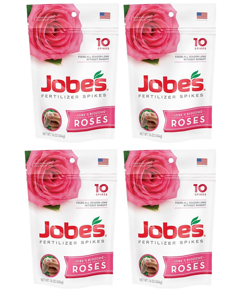 Jobes vznmYB Rose Fertilizer Spikes 9-12-9 Time Release Fertilizer for All Flowering Shrubs 10 Spikes (4 Pack) - image 1