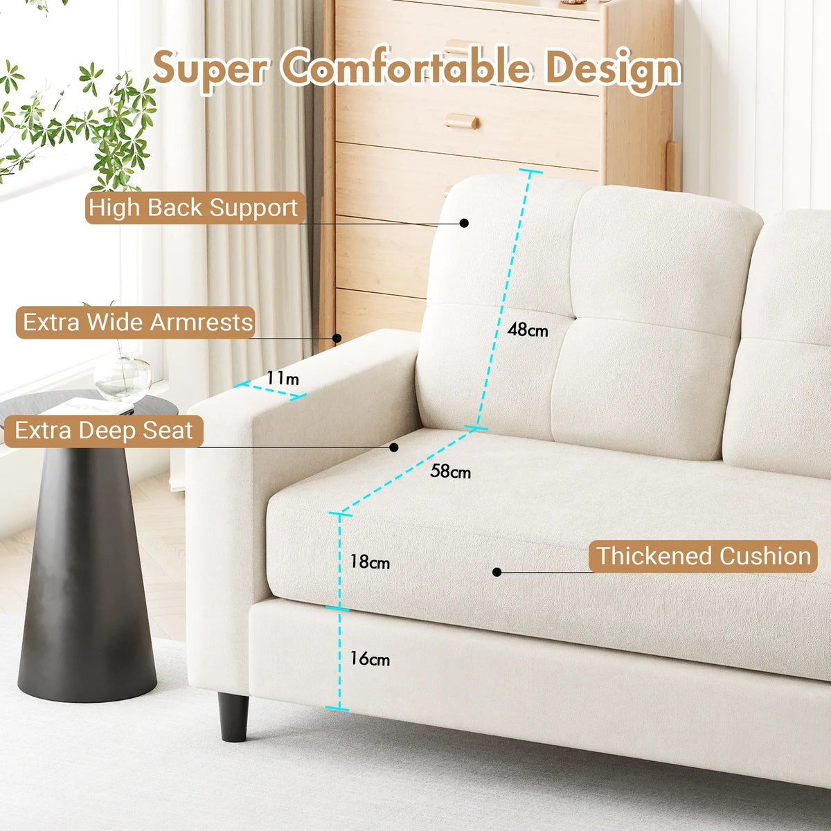 2-Seater Sofa 132cm Loveseat Sofa Beige - image 4