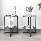 Black 2-Piece Tempered Glass End Table Set - Round Coffee Table for Bedroom, Living Room, and Office - image 1