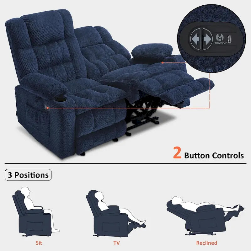 MCombo Power Loveseat Recliner, Electric Reclining Loveseat Sofa with Heat and Vibration, Cupholders, USB Charge Ports RS6314 - image 25