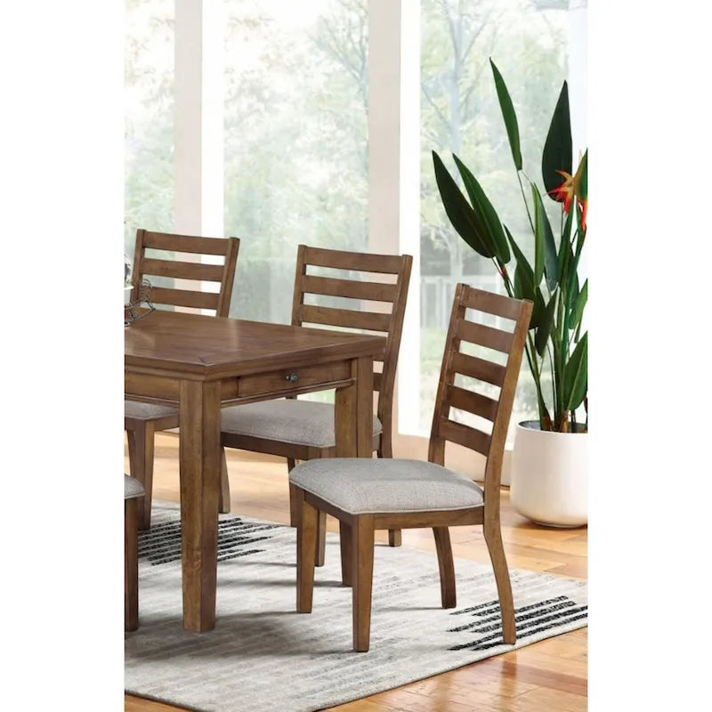 Set of 2 Walnut and Light Gray Ladder Back Side Chairs - image 4