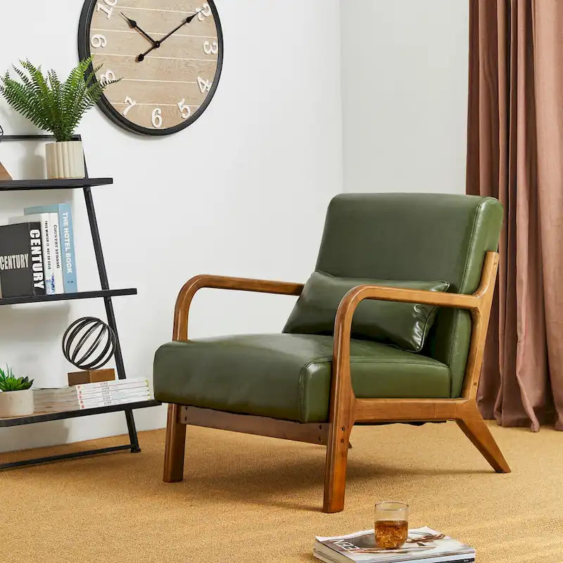 Glitzhome Set of 2 Mid-Century Modern PU Leather Accent Chairs - 30.75H with Cushions (25.75W x 33.75D) - image 21