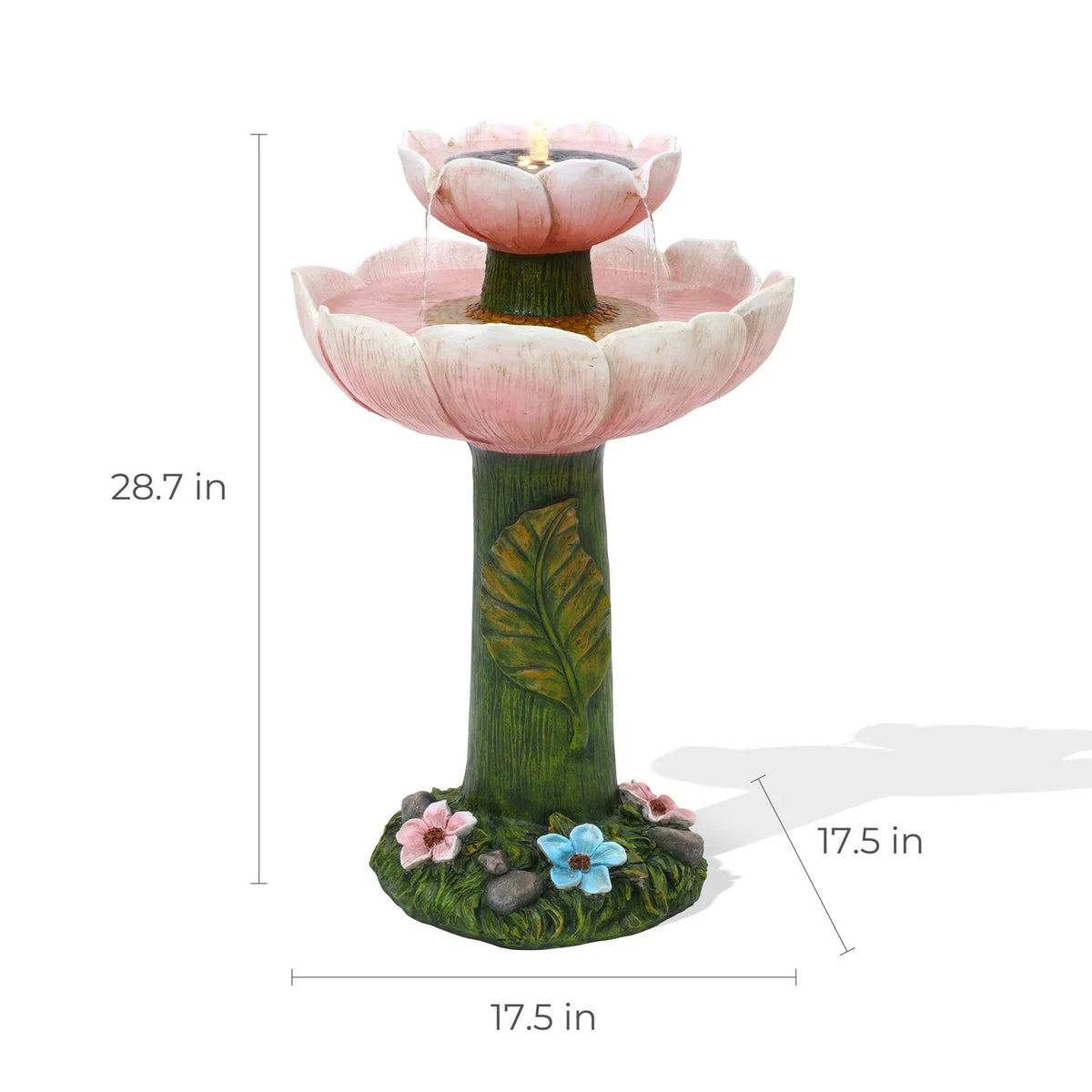 Luxenhome Solar Powered Pink Flower 2 - Tier Resin Birdbath Fountain with Lights - image 6
