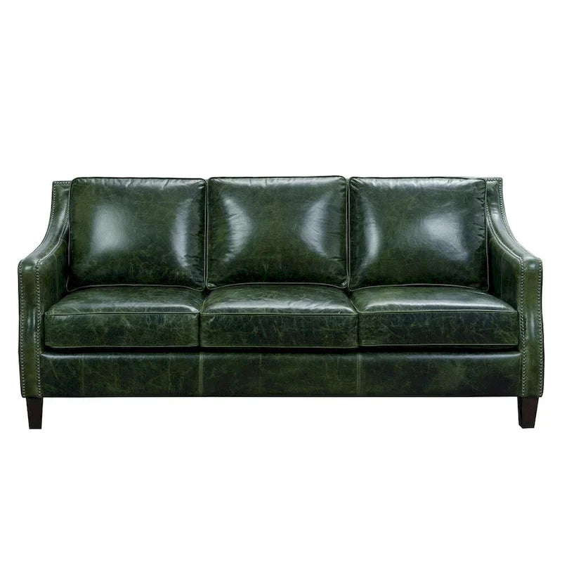 Vintage Essex Distressed Green Top Grain Leather Sofa - image 3