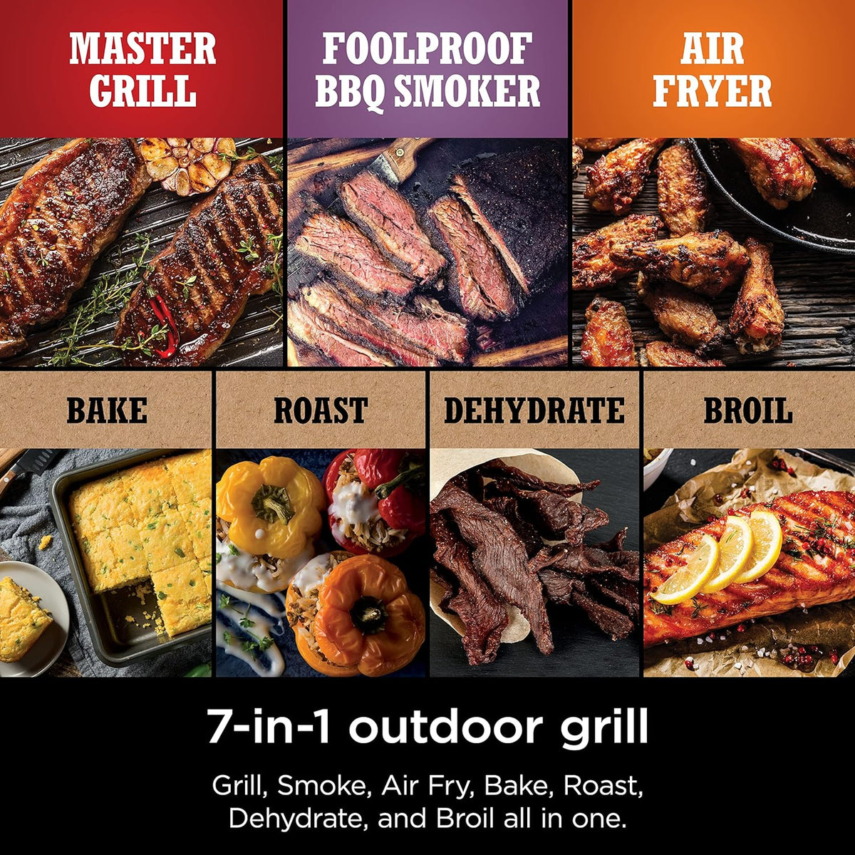 7-in-1 Grill & Smoker with Thermometer, Air Fryer, BBQ, Bake, Roast, Broil - Portable Electric Outdoor Grill, Grey - image 25