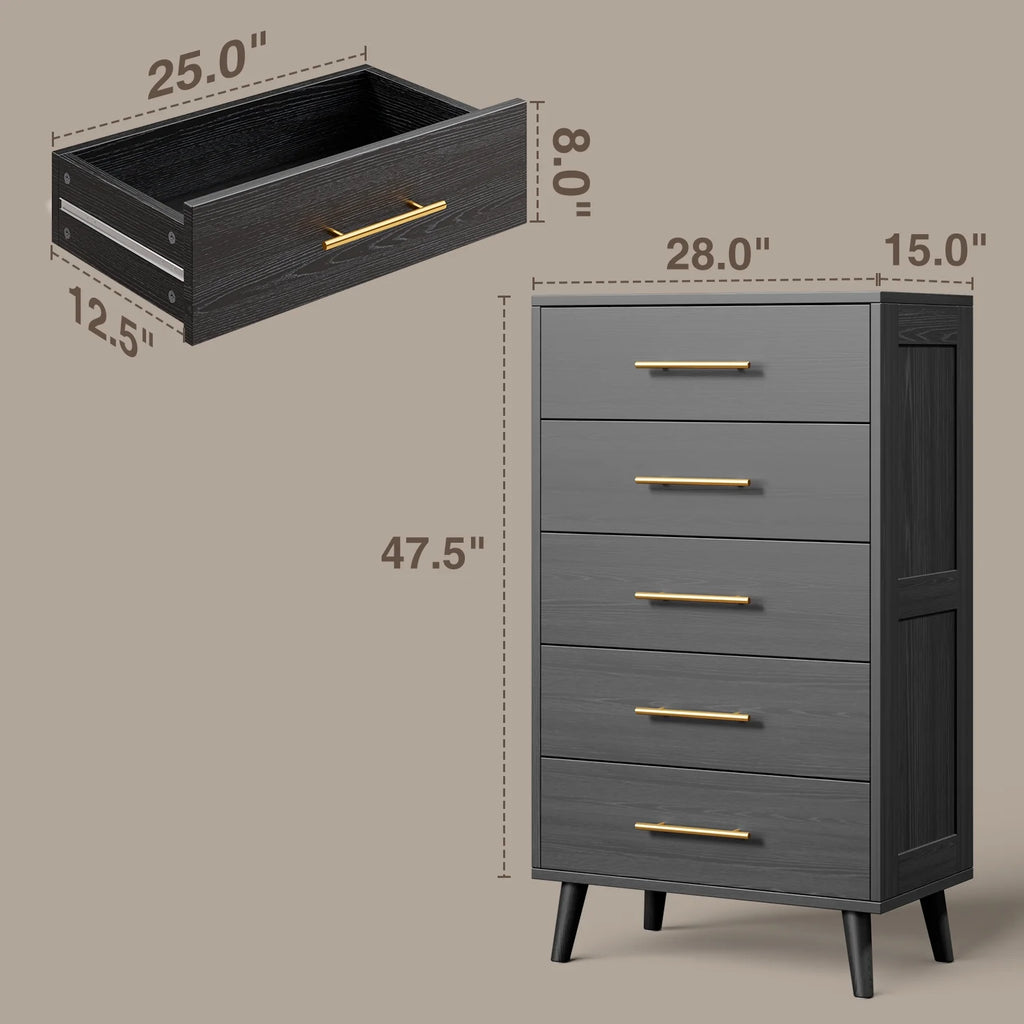 Bedroom Furniture Set - Includes Queen Bed Frame, Nightstands Set of 2, 5 - Drawer Dresser & Double Wide 6 - Drawer Dresser - Modern Storage Solution for Stylish Home Decor, Black - image 2