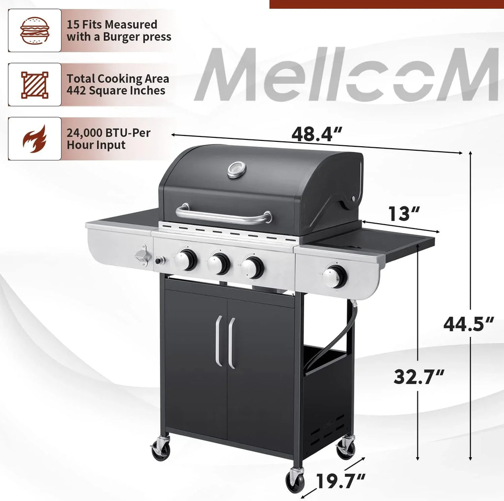 Upgraded 4 Burner BBQ Propane Gas Grill with Cast Iron Grates & Side Stove, 44,000 BTU Stainless Steel Burner Barbecue Grill for Patio, Camping, Outdoor Cooking. - image 30