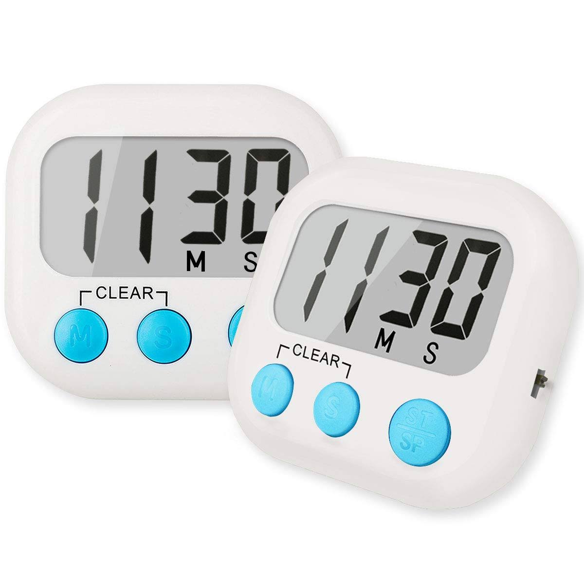 Aouce 2 Pack Digital Kitchen Timer for Cooking Big Digits Loud Alarm Magnetic Backing Stand Cooking Timers for Baking White - image 1