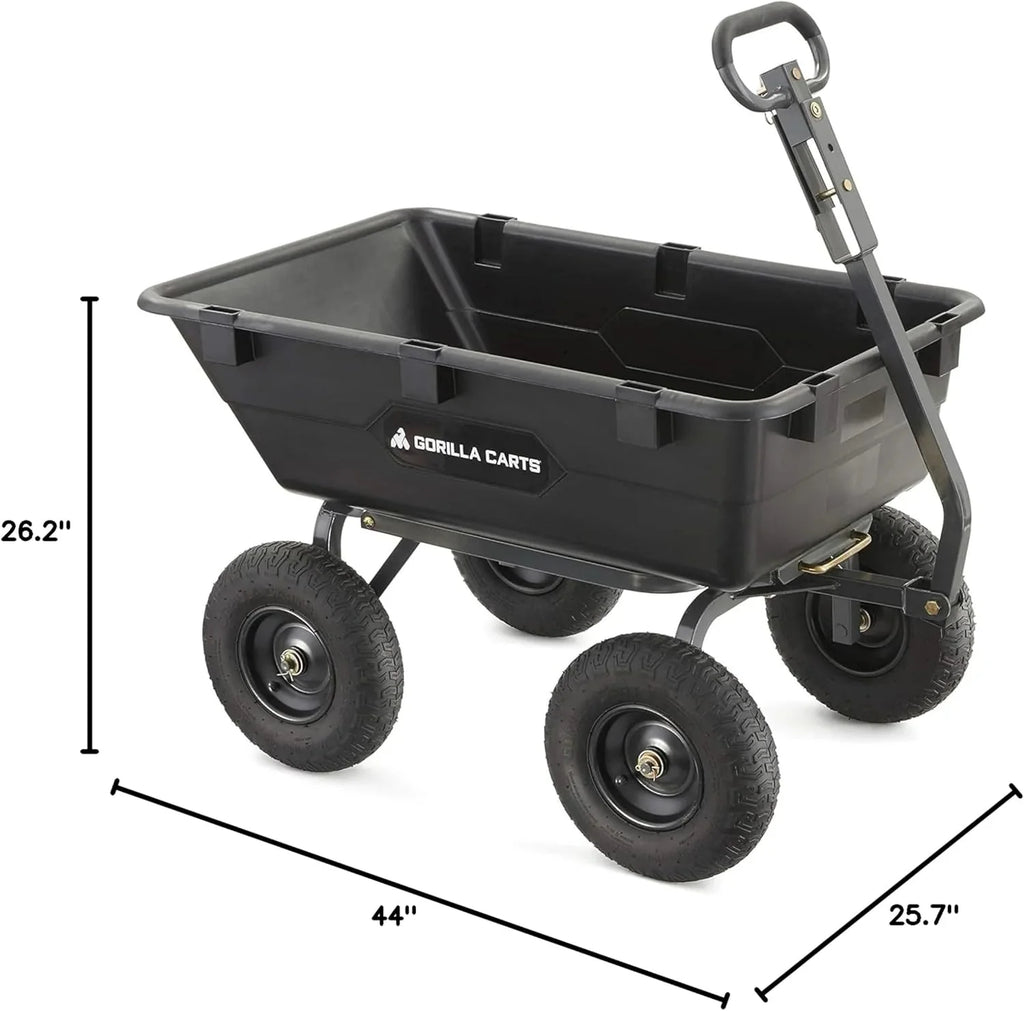 Heavy Duty Poly Utility Dump Wagon Garden Cart w/Pneumatic Tires, 6 Cu Ft - 1200 lb Capacity Outdoor Wheelbarrow for Yard, Landscaping & Gardening, Lawn Tractor or ATV Towable-Gorilla Carts - image 8