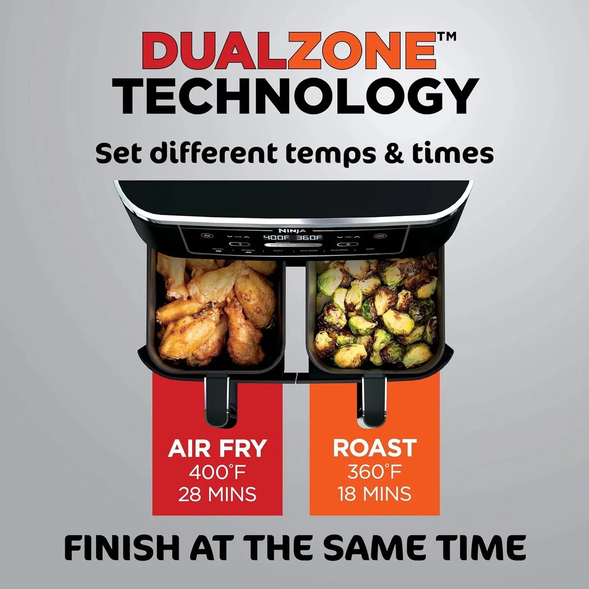 Ninja Foodi 10QT 6-in-1 DualZone Smart XL Air Fryer, 2 Independent 5QT Baskets, Smart Cook Thermometer, Match Cook, Smart Finish, Air Fry, Roast, Bake, Dehydrate, Reheat, Grey, DZ550 - image 14