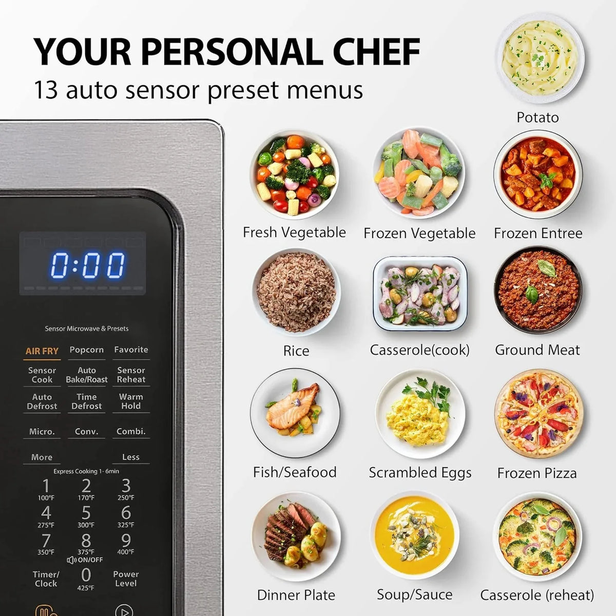 TOSHIBA 4-in-1 ML-EC42P(SS) Countertop Microwave Oven, Smart Sensor, Convection, Air Fryer Combo, Mute Function, Position Memory 13.6" Turntable, 1.5 Cu Ft, 1000W, Silver - image 5