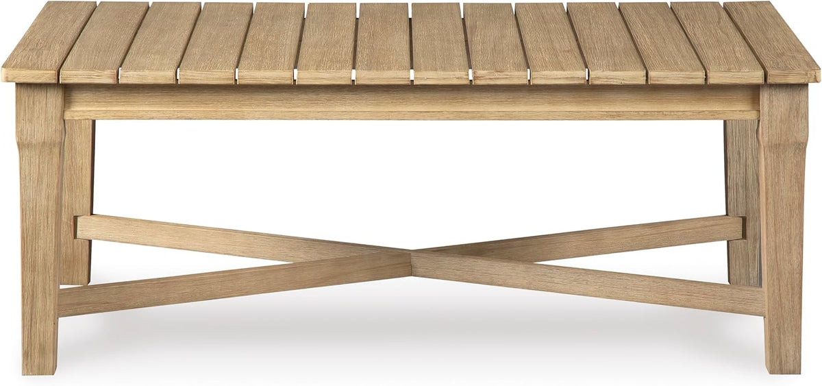 Signature Design by Ashley Clare View Coastal Outdoor Patio Eucalyptus Sofa with Cushions, Beige - image 65