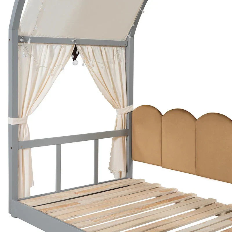 Gray Twin Bed with Arched Canopy and Trundle - image 19
