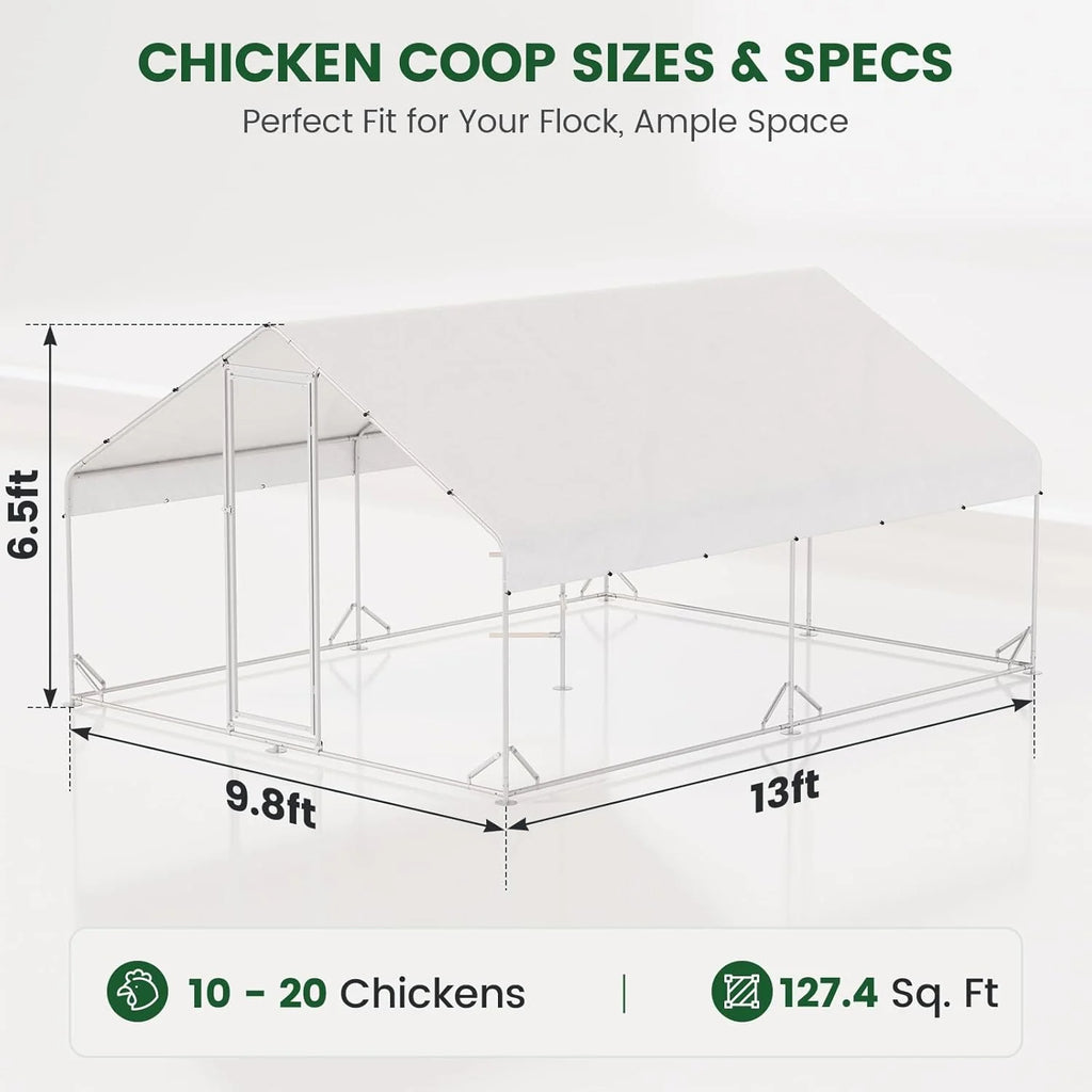 Large Walk-in Metal Chicken Coop with Run, Solar Light, UV Cover - image 6