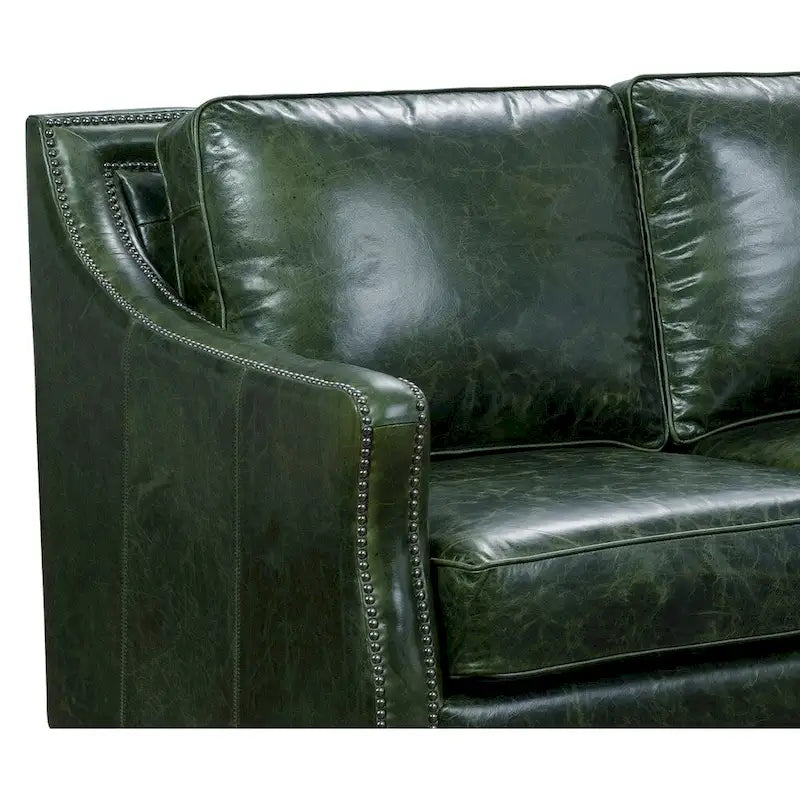 Vintage Essex Distressed Green Top Grain Leather Sofa - image 4