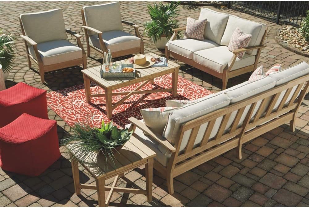 Signature Design by Ashley Clare View Coastal Outdoor Patio Eucalyptus Sofa with Cushions, Beige - image 23