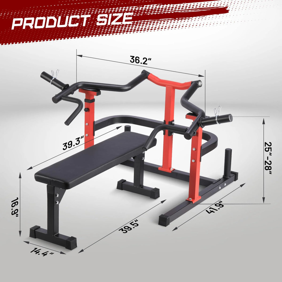 Chest Press Machine, 1050LBS Capacity, Independent Converging Arms, Weight Bench Press with Adjustable Flat Bench for Upper Body Workouts, Red - image 17