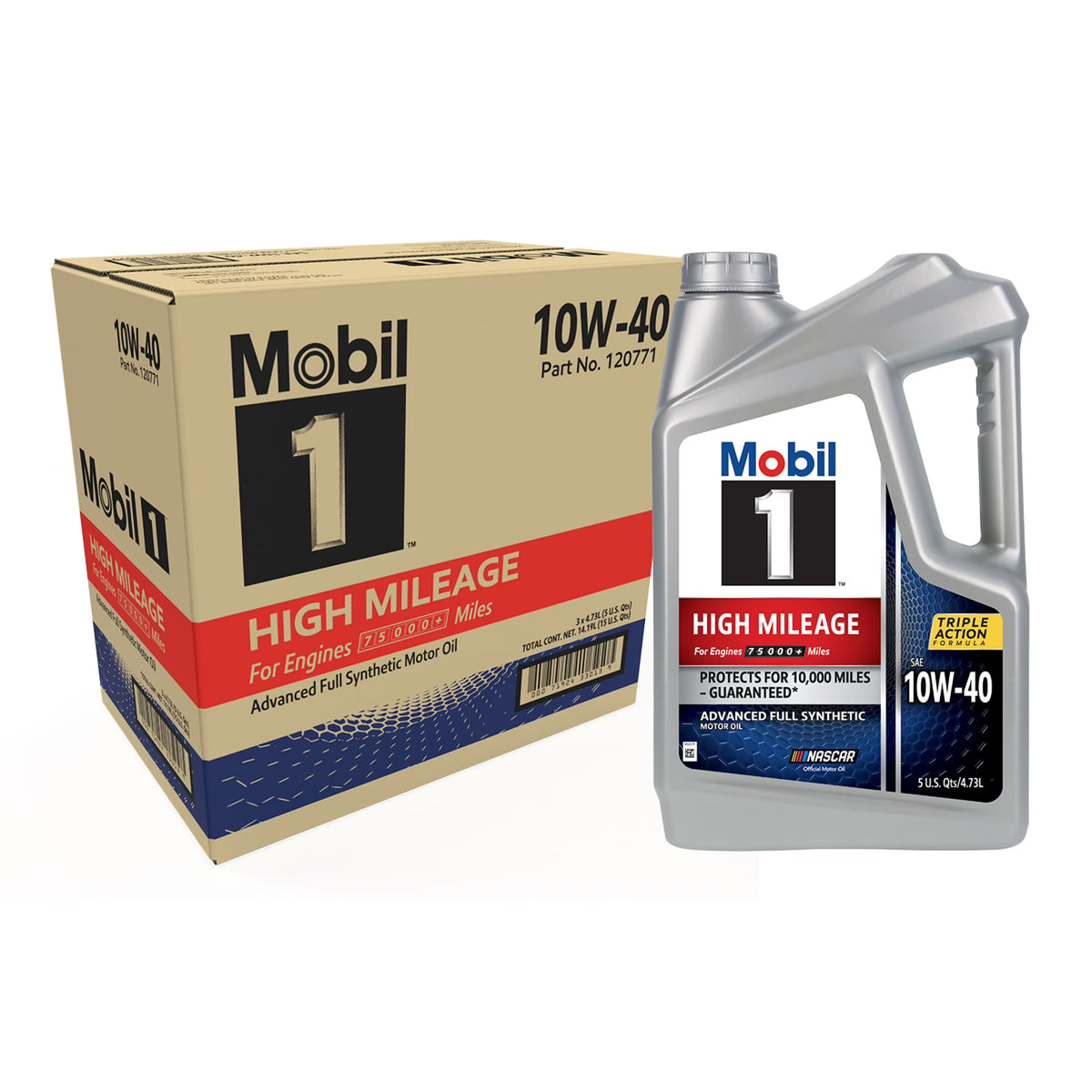 Mobil 1 High Mileage Full Synthetic Motor Oil 10W-40, 5 Quart (Pack of 3) - image 1