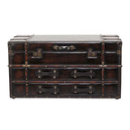 Roche River Decor Faux Leather or Linen Fabric Coffee Table Trunk with 2 Drawers and Buckle Hinged Top - Available in Dark Blue or Brown - image 1
