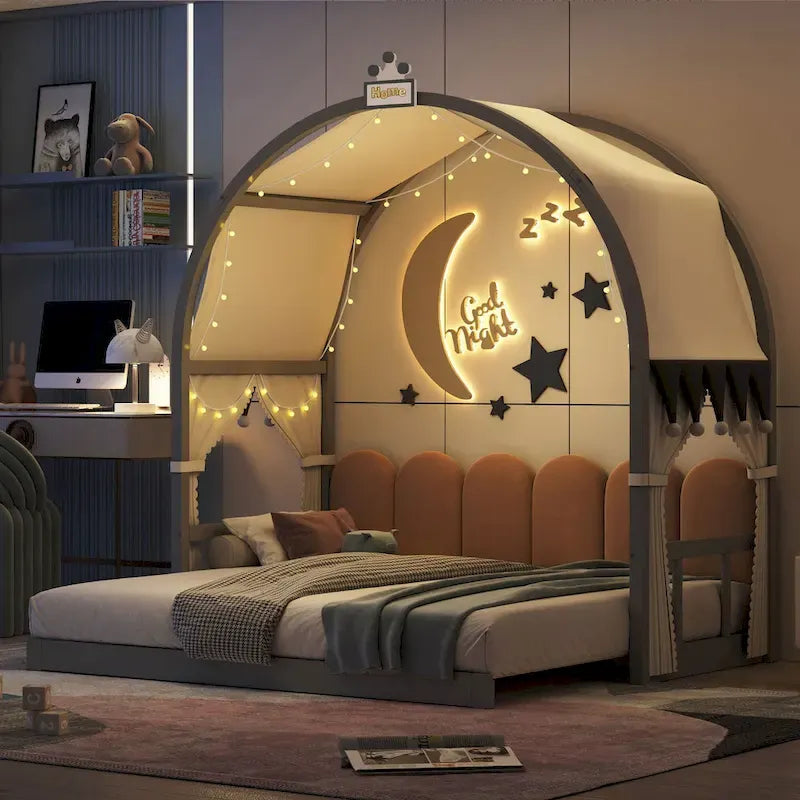 Gray Twin Bed with Arched Canopy and Trundle - image 4
