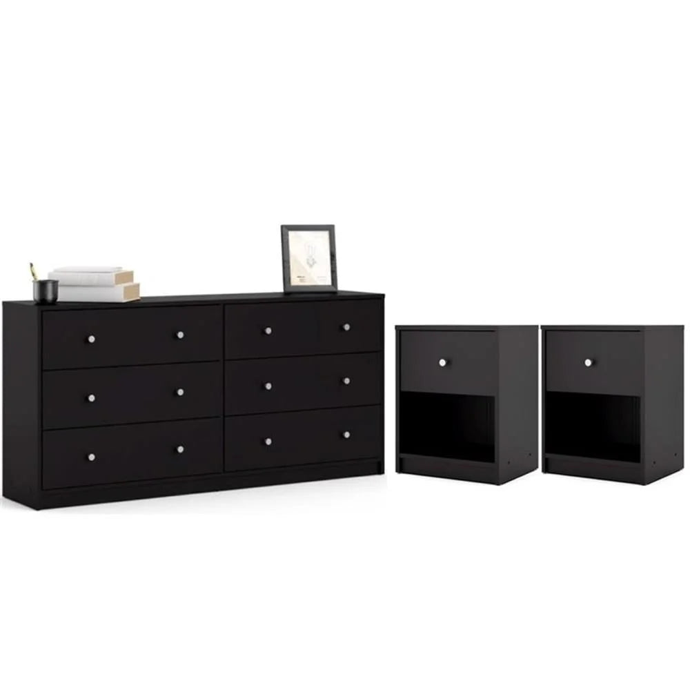 Pemberly Row 3PC Engineered Wood Dresser and Nightstands Bedroom Set in Black - image 2