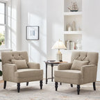Set of 2 Arm Chair Upholstered Button Tufted Accent Chair with Lumbar Pillow Beige/ Grey/ Light Blue - image 31