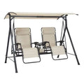 Mainstays Zero-Gravity Steel Porch Swing - Beige/Black, Size: 90.55 inch x 58.27 inch x 72.44 inch - image 1