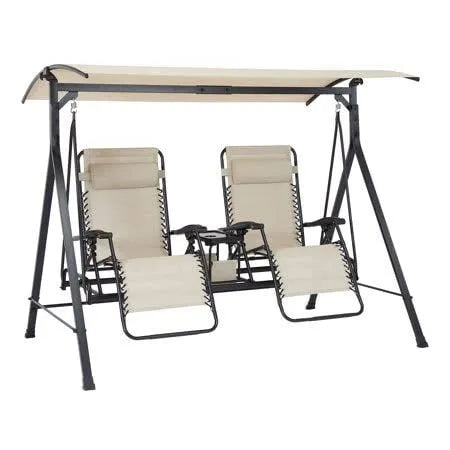 Mainstays Zero-Gravity Steel Porch Swing - Beige/Black, Size: 90.55 inch x 58.27 inch x 72.44 inch - image 1