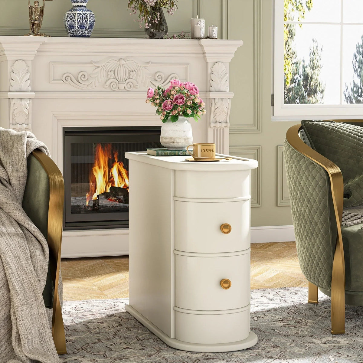 Solid Wood Chairside End Table, Two-Drawer Narrow Side Table Slim - image 21