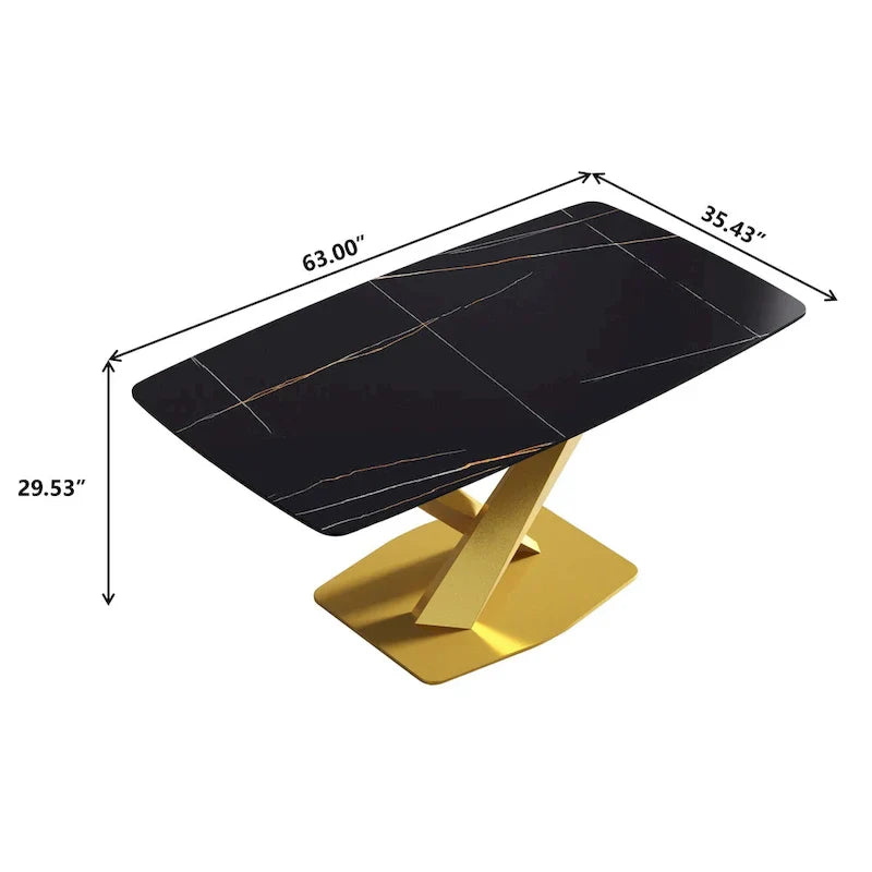 63-Inch Contemporary Dining Table with Slate Stone Surface and Metal Legs, Marble Finish - image 27