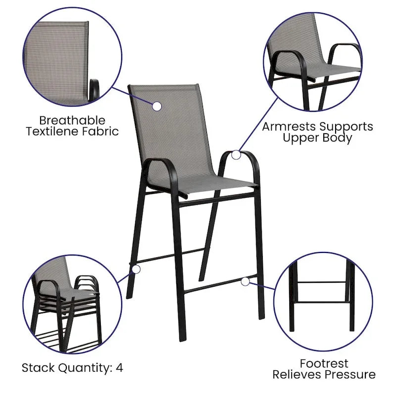 Set of 4 Outdoor Barstools with Flexible Comfort Material - Patio Seating - image 22