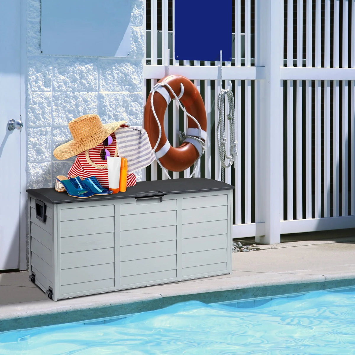 Ktaxon 75gal Outdoor Garden Plastic Storage Deck Box Chest Tools Cushions Toys Black - image 5