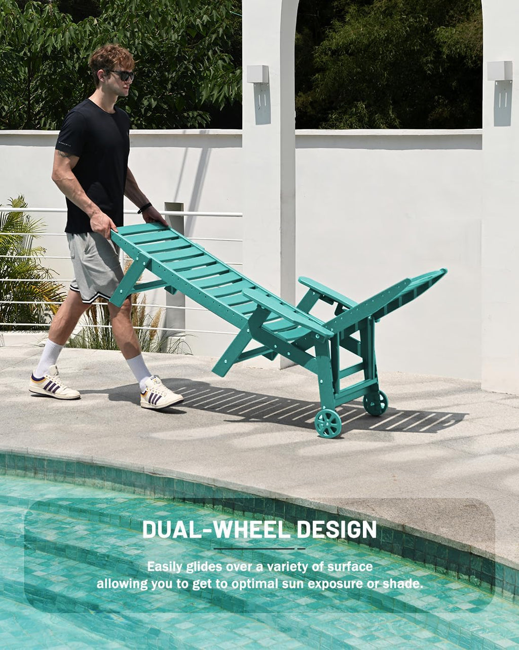 Lounge Chair Outdoor, Chaise Lounge, HDPE 6-Position Outdoor Chaise Lounge, Patio Lounge Chair with Wheels & Cup Holder for Pool Poolside Deck Backyard, Teak - image 54