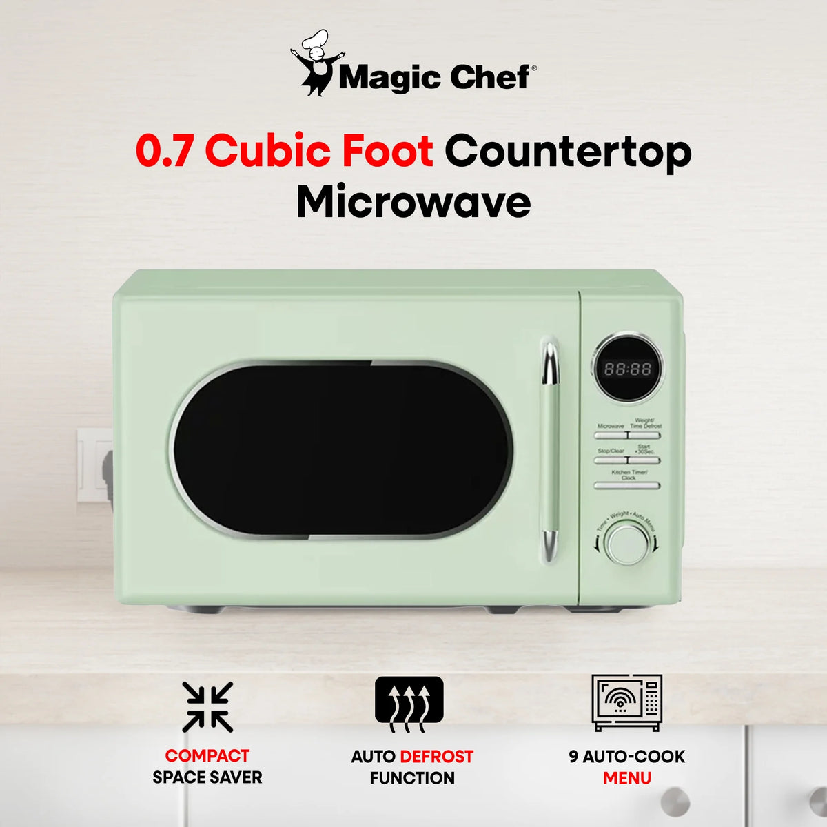 Open Box Magic Chef 0.7 Cubic Feet 700 Watt Classic Retro Microwave, Green - image 2