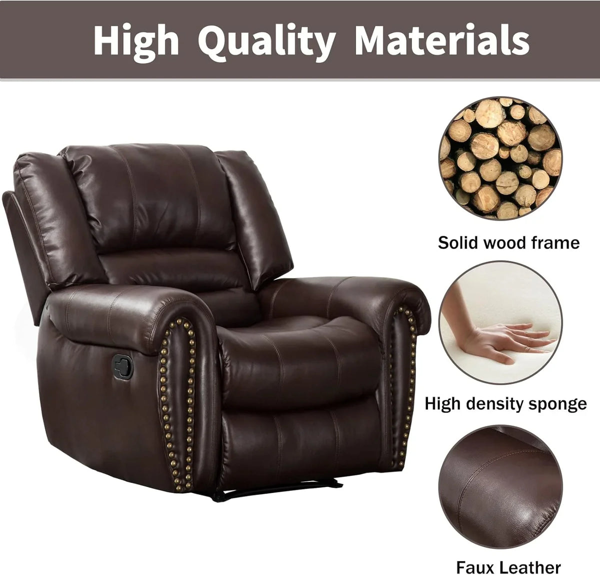 CANMOV Leather Recliner Chair, Classic and Traditional Manual Recliner Chair with Comfortable Arms and Back Single Sofa for Living Room, Nut Brown - image 30