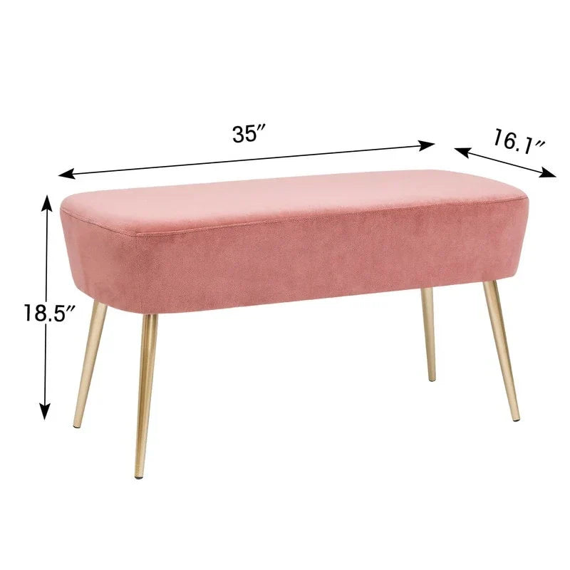 Adeco Velvet Footrest Bench with Metal Legs - Stylish Bed End Stool and Dressing Chair - image 5