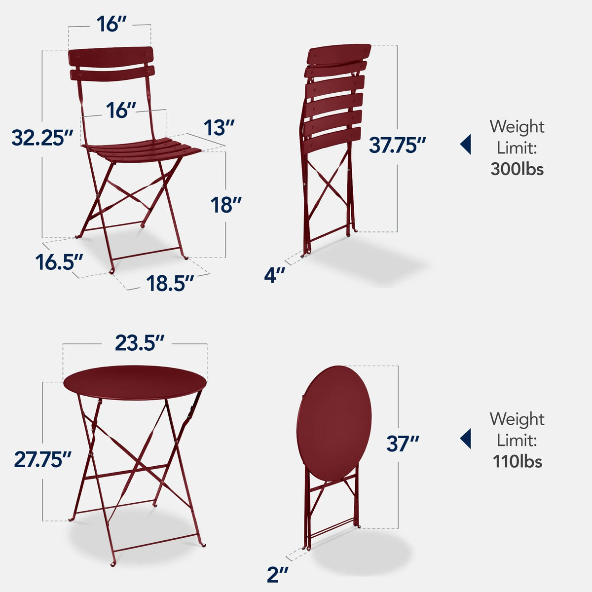 Best Choice Products 3-Piece Small Bistro Set, Folding Patio Furniture Set of 2 Chairs and Table - Black - image 141