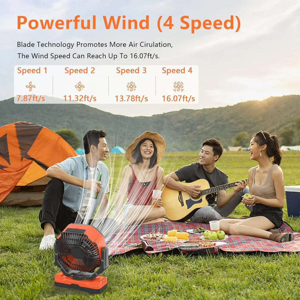 40,000mAh Battery Operated Fan, 13" Remote Camping Fan with LED Auto-Oscillating Rechargeable Fan Powerful Portable Desk Fan for Home, Camping, RV, Courtyard, Picnic, Emergency Power - image 3