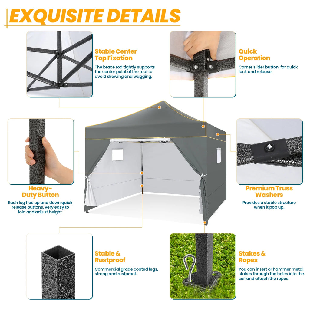 Hoteel 10x15 Heavy Duty Canopy Tent with 4 Sidewalls,Pop up Canopy for Parties Wedding,Commercial Easy up Gazebo with Roller Bag,UV 50+ &,Black - image 30
